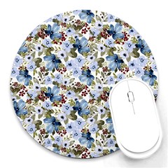 Blue Flowers Round Mousepad by DinkovaArt