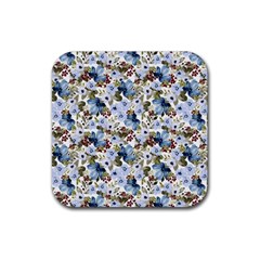 Blue Flowers Rubber Coaster (square) by DinkovaArt