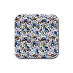 Blue Flowers Rubber Square Coaster (4 Pack) by DinkovaArt