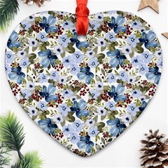 Blue Flowers Heart Ornament (two Sides) by DinkovaArt