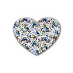 Blue Flowers Rubber Coaster (heart) by DinkovaArt