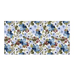 Blue Flowers Satin Wrap 35  X 70  by DinkovaArt