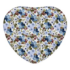 Blue Flowers Heart Glass Fridge Magnet (4 Pack) by DinkovaArt