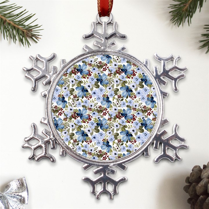 Blue Flowers Metal Large Snowflake Ornament