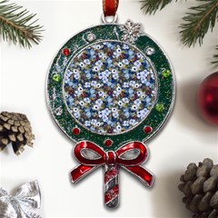 Blue Flowers Blue Flowers 2 Metal X mas Lollipop With Crystal Ornament by DinkovaArt