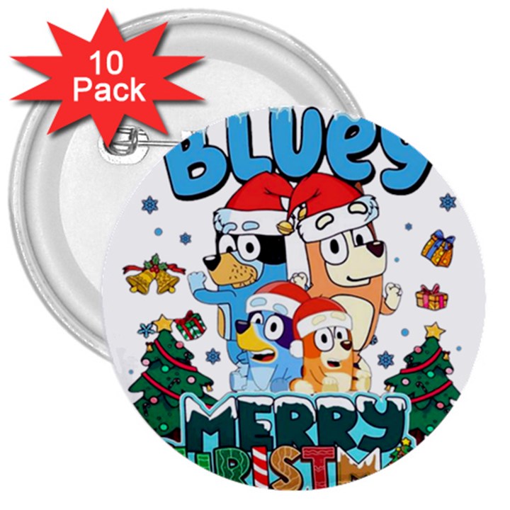 Bluey birthday 3  Buttons (10 pack) 