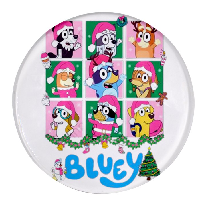 bluey christmas Round Glass Fridge Magnet (4 pack)