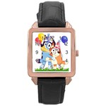 Bluey birthday Rose Gold Leather Watch  Front