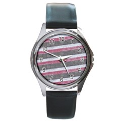 Vintage Vibrant Stripes Pattern Print Design Round Metal Watch