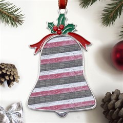 Vintage Vibrant Stripes Pattern Print Design Metal Holly Leaf Bell Ornament by dflcprintsclothing