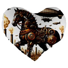 Steampunk Horse Punch 1 Large 19  Premium Flano Heart Shape Cushions by CKArtCreations