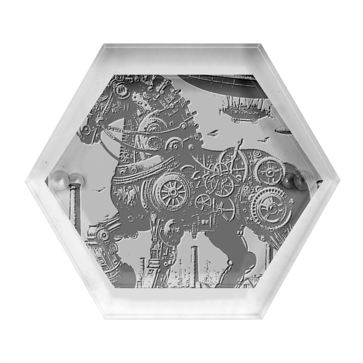 Steampunk Horse Punch 1 Hexagon Wood Jewelry Box