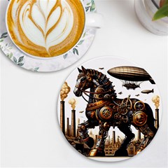 Steampunk Horse Punch 1 Uv Print Round Tile Coaster by CKArtCreations