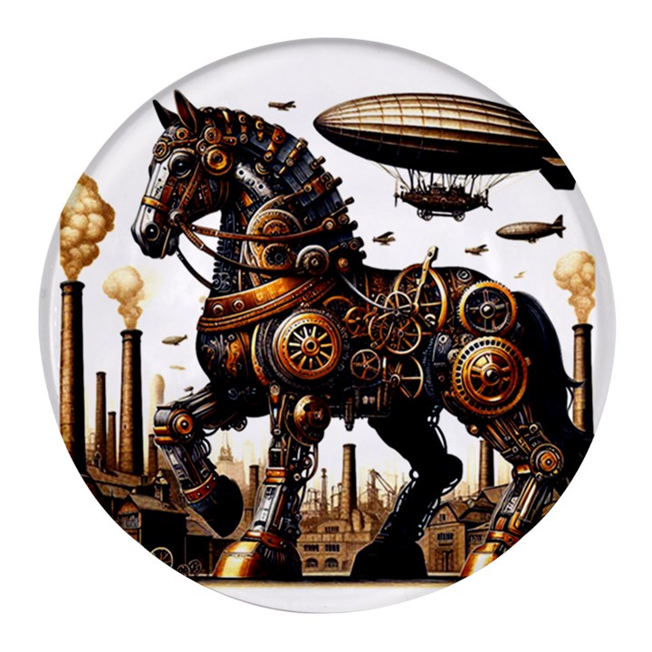 Steampunk Horse Punch 1 Round Glass Fridge Magnet (4 pack)