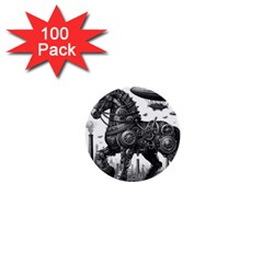 Steampunk Horse  1  Mini Buttons (100 Pack)  by CKArtCreations