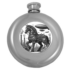 Steampunk Horse  Round Hip Flask (5 Oz) by CKArtCreations