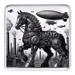 Steampunk Horse  Square Glass Fridge Magnet (4 Pack)