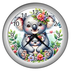 Baby Koala And Mum On Wall Clock (silver) by FirstNationsInstituteAustralia