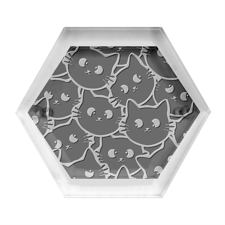 Cat Pattern Pet Drawing Eyes Hexagon Wood Jewelry Box