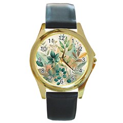 Flowers Spring Round Gold Metal Watch