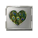 Peacock Pattern Mega Link Heart Italian Charm (18mm) Front