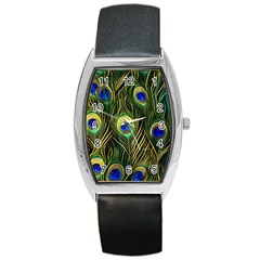 Peacock Pattern Barrel Style Metal Watch