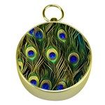 Peacock Pattern Gold Compasses Front