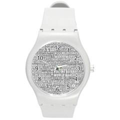 Kiss me before world war 3 typographic motif pattern Round Plastic Sport Watch (M)