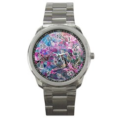 Pink Swirls Flow Sport Metal Watch by kaleidomarblingart