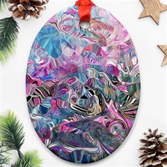 Pink Swirls Flow Oval Ornament (two Sides) by kaleidomarblingart