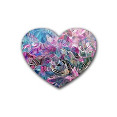 Pink Swirls Flow Rubber Coaster (heart) by kaleidomarblingart