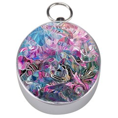 Pink Swirls Flow Silver Compasses by kaleidomarblingart