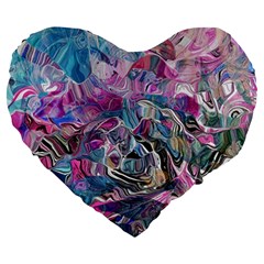 Pink Swirls Flow Large 19  Premium Flano Heart Shape Cushions by kaleidomarblingart