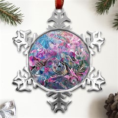 Pink Swirls Flow Metal Small Snowflake Ornament by kaleidomarblingart