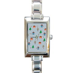 House Trees Pattern Background Rectangle Italian Charm Watch