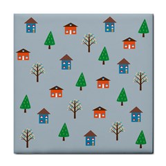 House Trees Pattern Background Tile Coaster