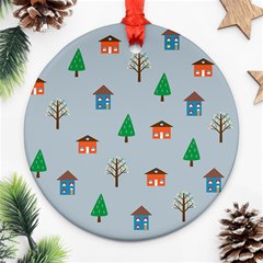 House Trees Pattern Background Ornament (round)