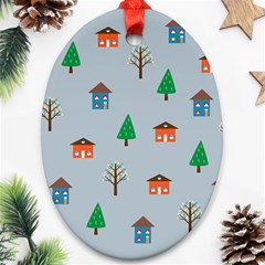 House Trees Pattern Background Ornament (oval)