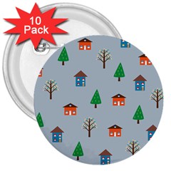 House Trees Pattern Background 3  Buttons (10 Pack) 