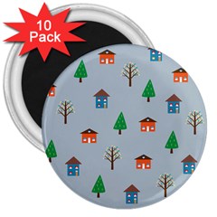 House Trees Pattern Background 3  Magnets (10 Pack) 