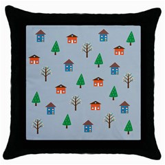 House Trees Pattern Background Throw Pillow Case (black)