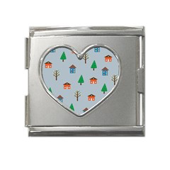 House Trees Pattern Background Mega Link Heart Italian Charm (18mm)