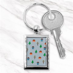 House Trees Pattern Background Key Chain (rectangle)