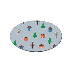 House Trees Pattern Background Sticker Oval (10 Pack)