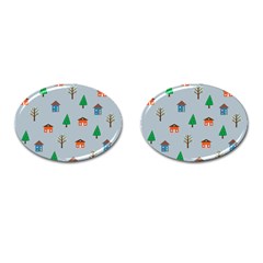 House Trees Pattern Background Cufflinks (oval)