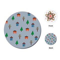 House Trees Pattern Background Playing Cards Single Design (round)