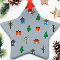 House Trees Pattern Background Star Ornament (two Sides)