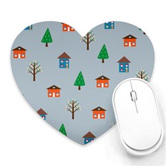 House Trees Pattern Background Heart Mousepad