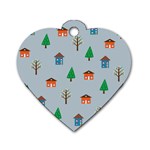 House Trees Pattern Background Dog Tag Heart (Two Sides) Front