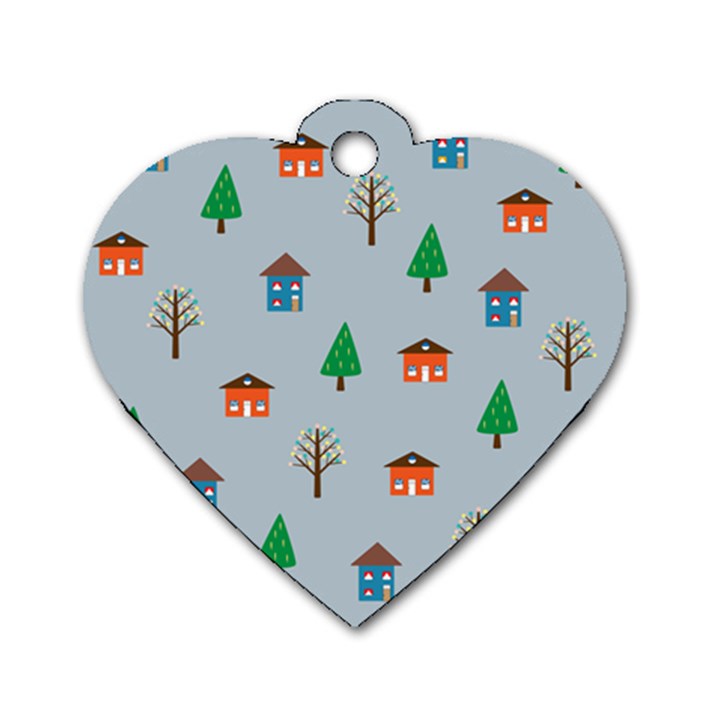 House Trees Pattern Background Dog Tag Heart (Two Sides)